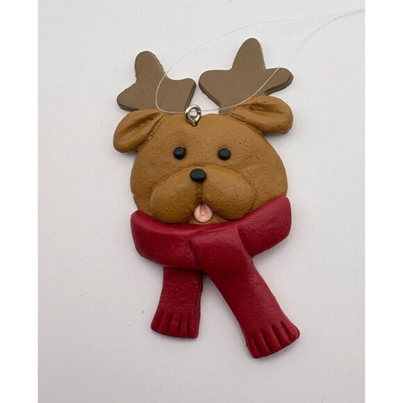 Vintage Teddy Bear Face Christmas Tree Ornaments Santa Hat & Reindeer Antlers - Picture 5 of 7
